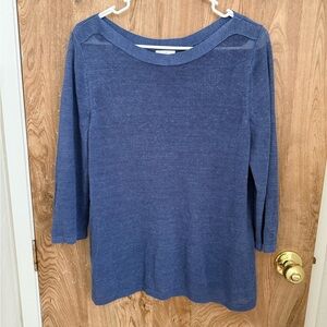 J. Jill Women's Blue loose Knit Lightweight sweater boatneck Top linen viscose